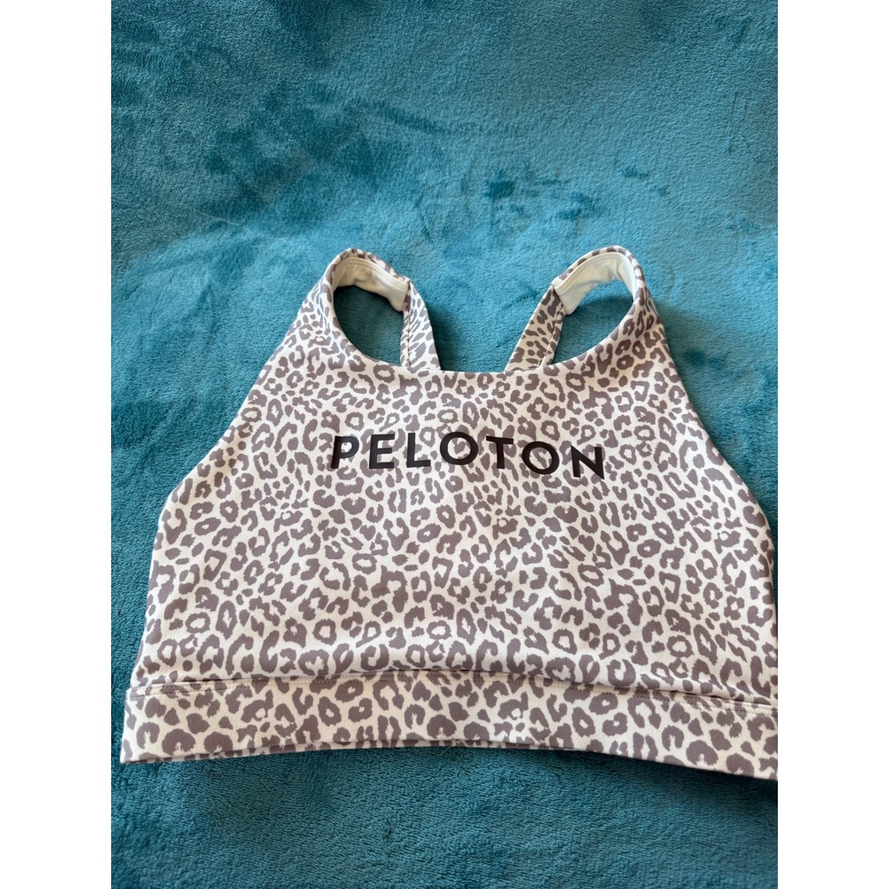 Peloton Womens High‎ Neck Sports Bra Leopard Animal Print Tan Brown Logo Medium